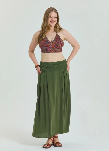 Khaki Plus Size Skirt with Elastic Waist and Drape Detail 4602